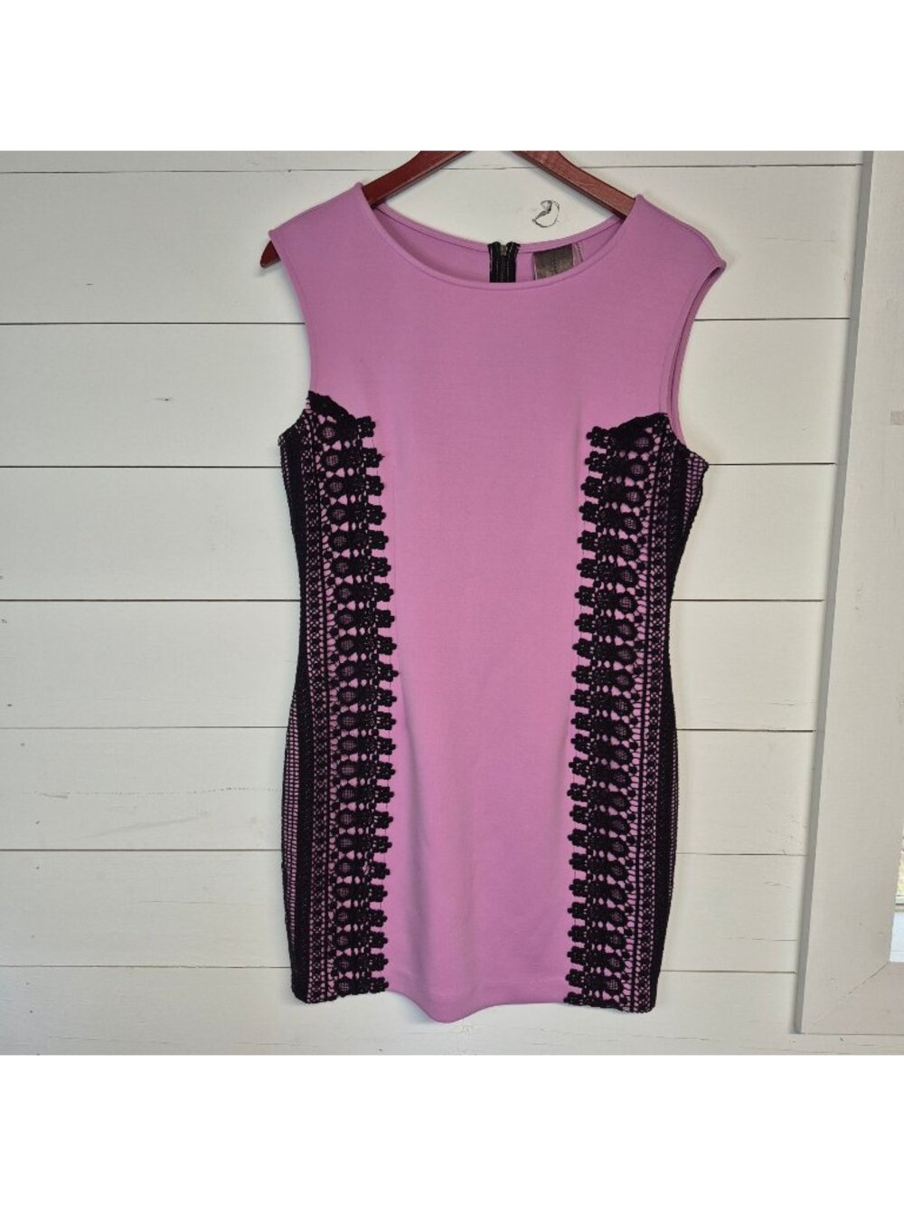 Moon Collection Women's Sleeveless Pink & Black Lace Panel‎ Sheath Dress Size L